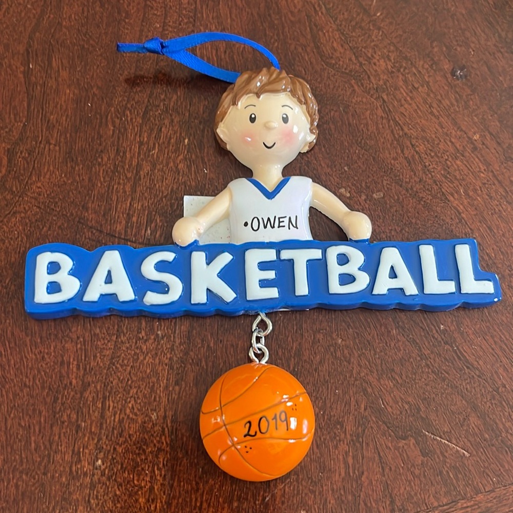 NWT “Owen” Name Holiday Christmas Basketball Ornament.